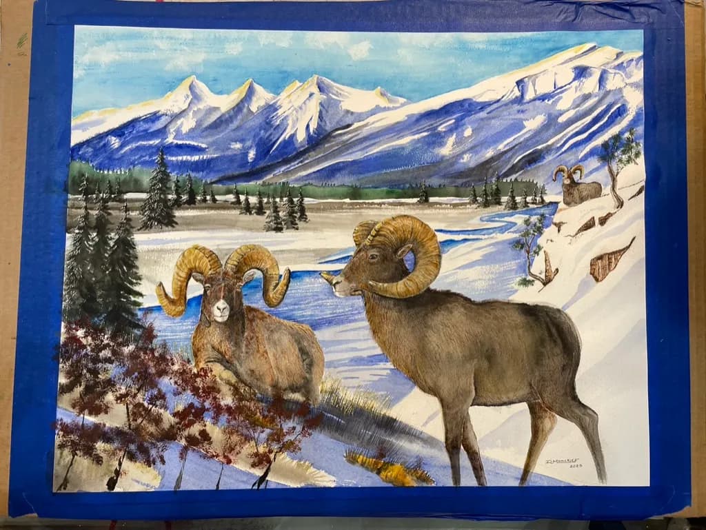 Mountain Rams Winter Scene