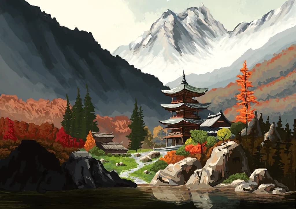 Mountain Pagoda Scene