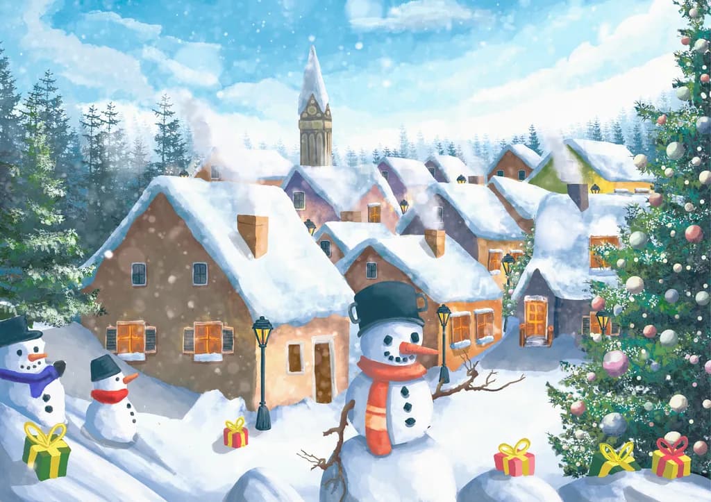 Snowy Village Scene