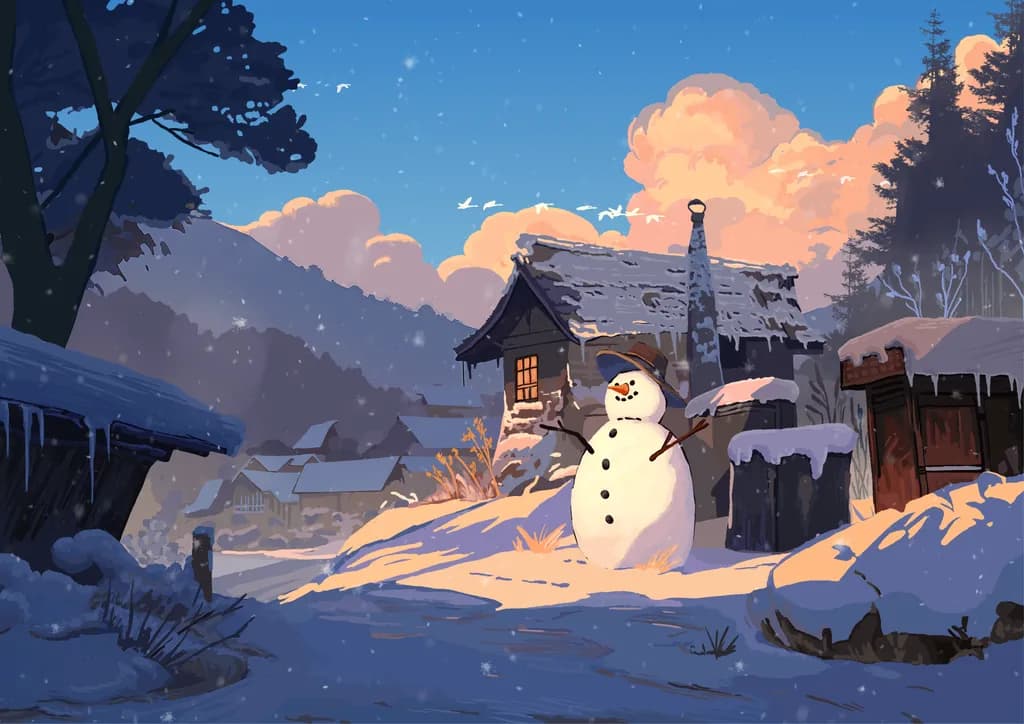 Snowman in Winter Village