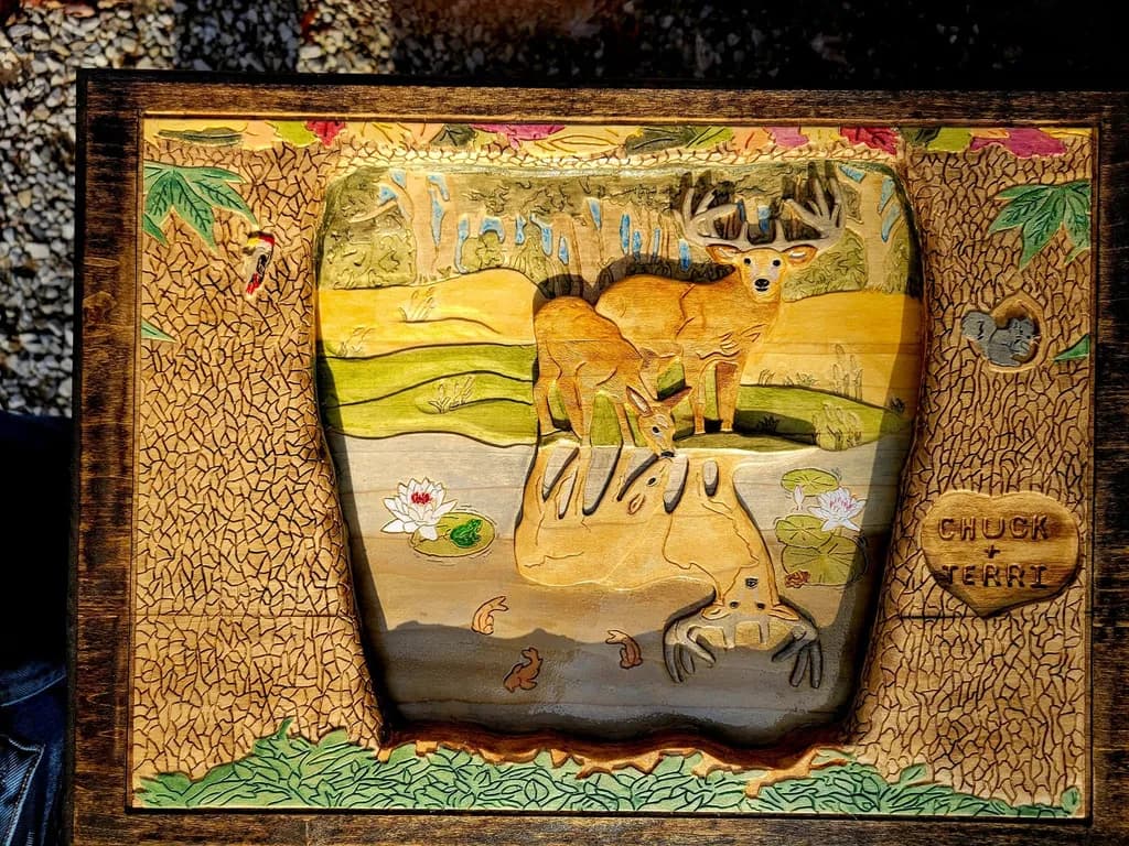 Deer in Forest Woodcarving