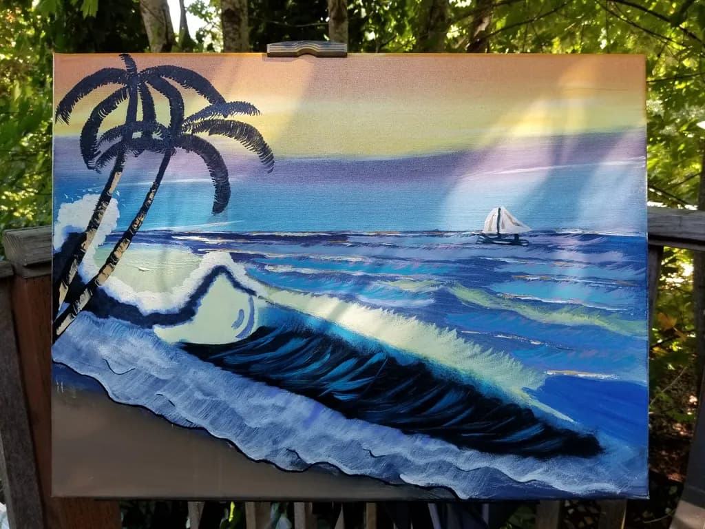 Ocean Waves with Palm Trees
