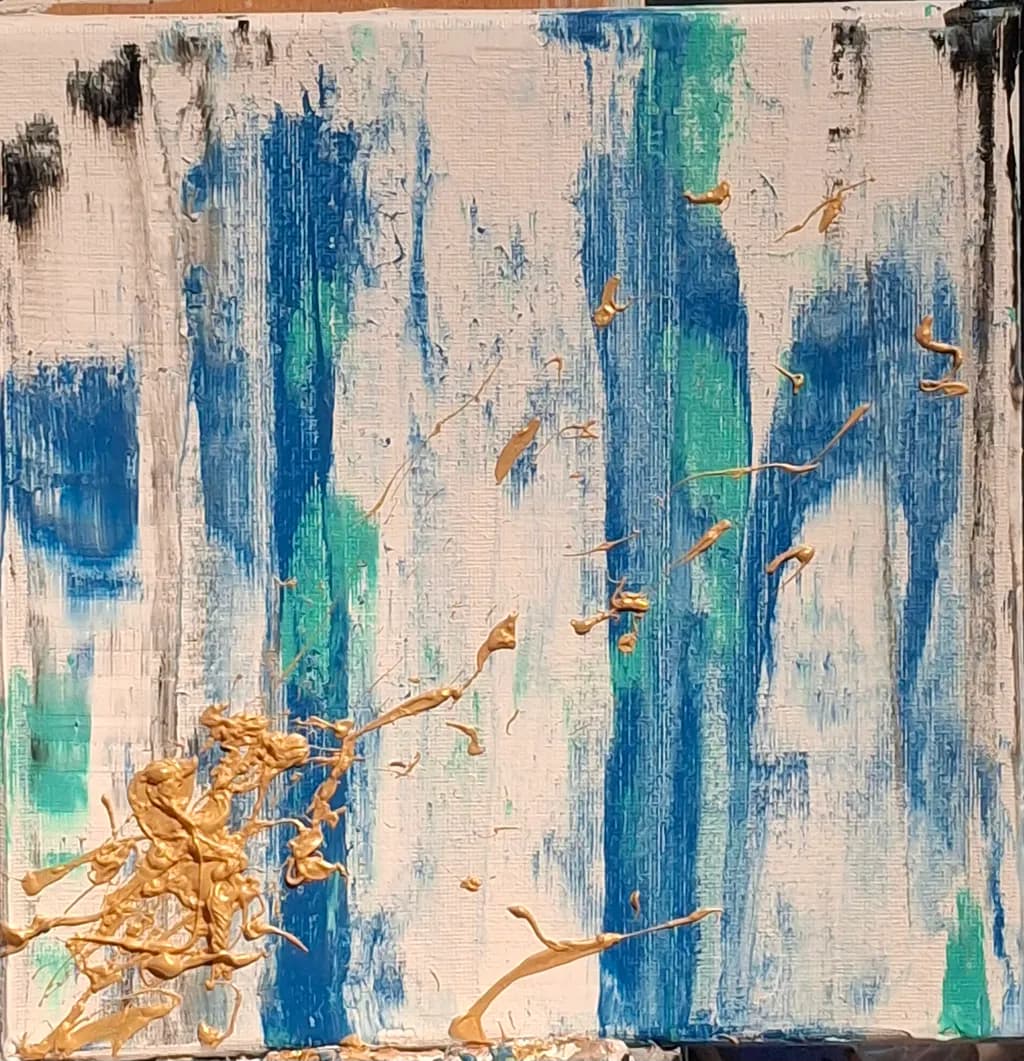 Blue Streaks with Gold Splatter