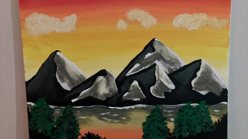 Mountain Sunset with Pines