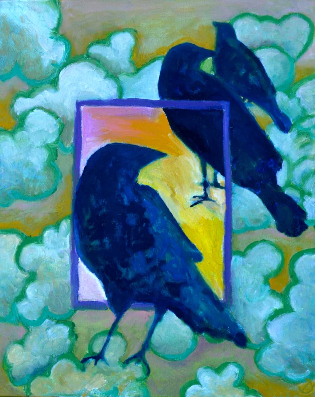 Crows in Pink and Green