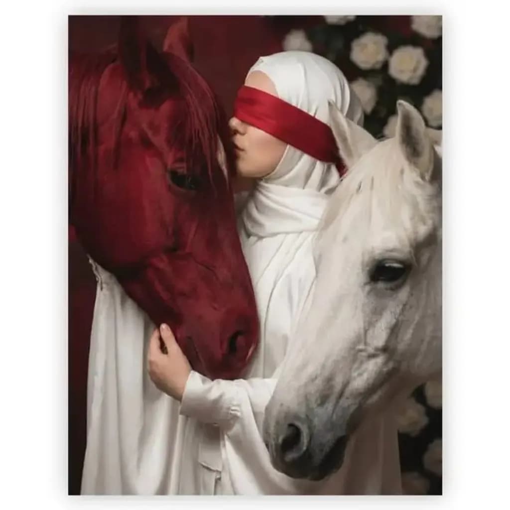 Blindfolded Embrace with Horses