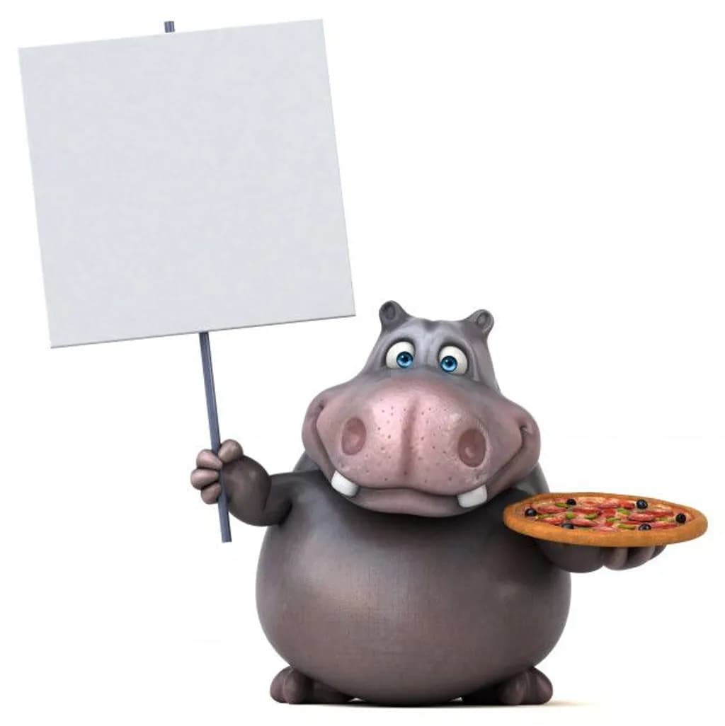 Hippo with Pizza Sign