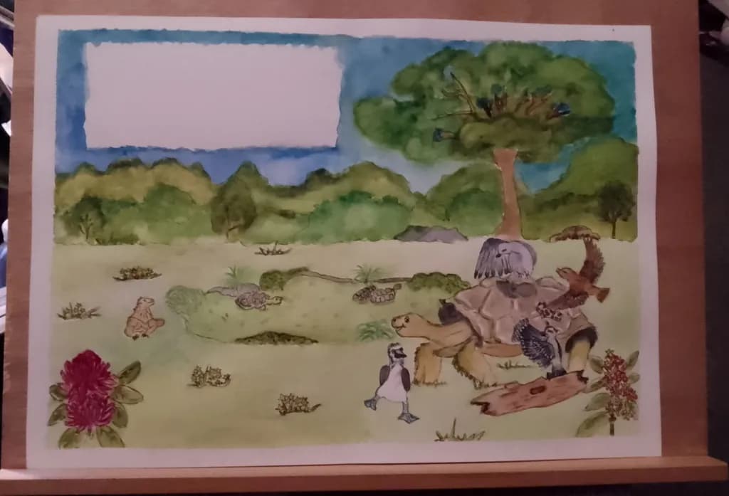 Tortoise and Birds Scene