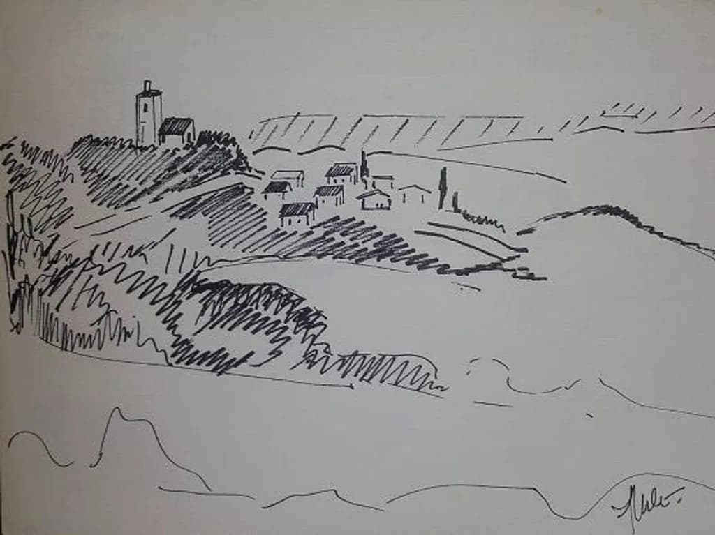 Village on Hills Sketch