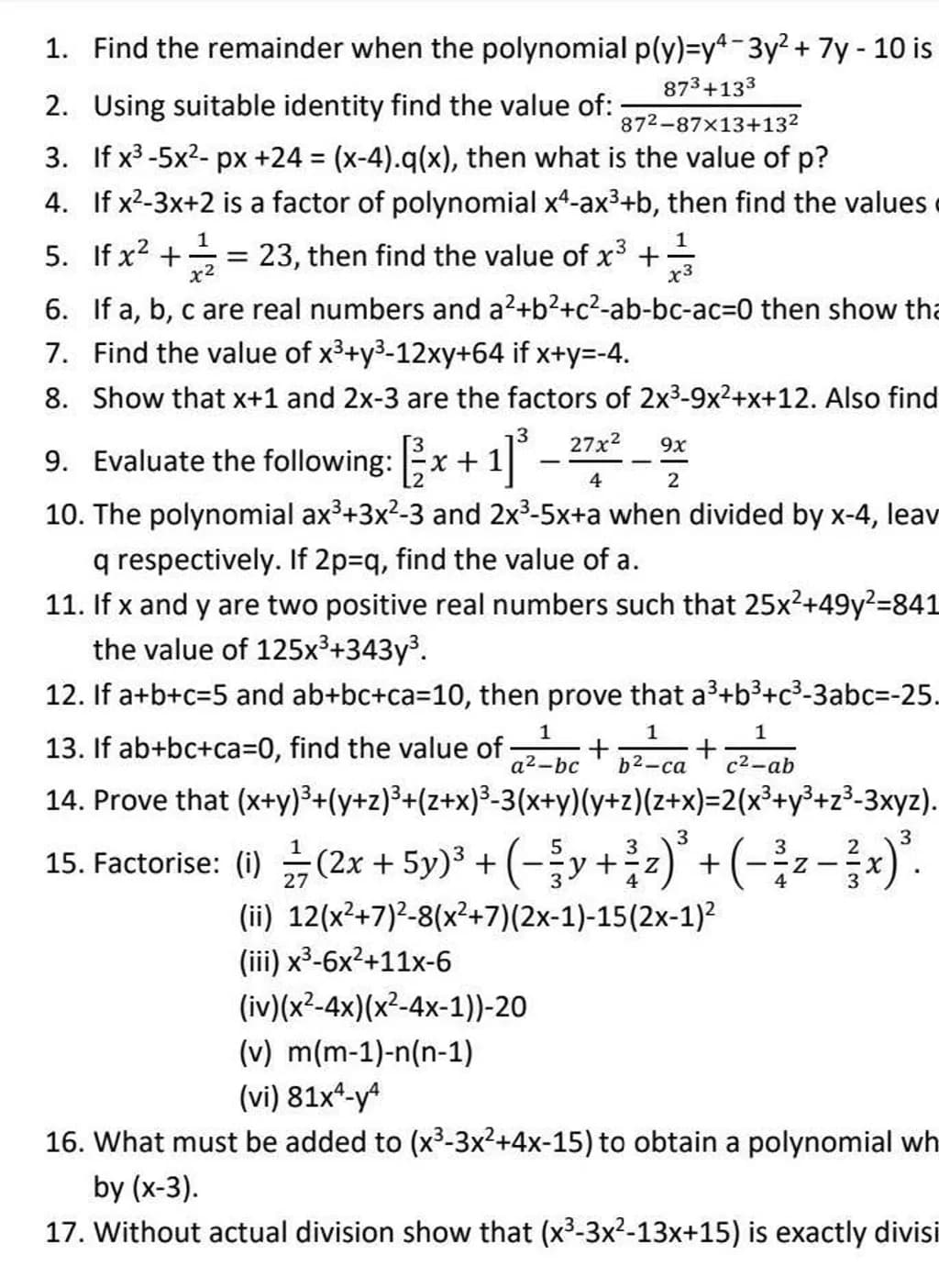 Polynomial Algebra Problems