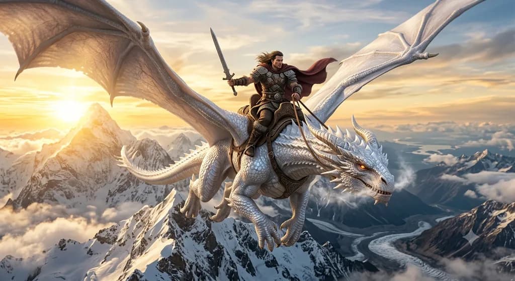 Dragon Rider Over Mountains