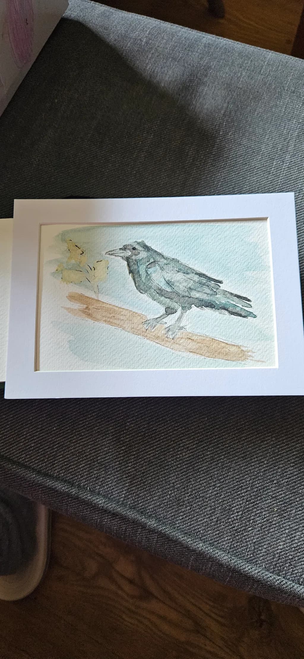 Watercolor Crow on Branch
