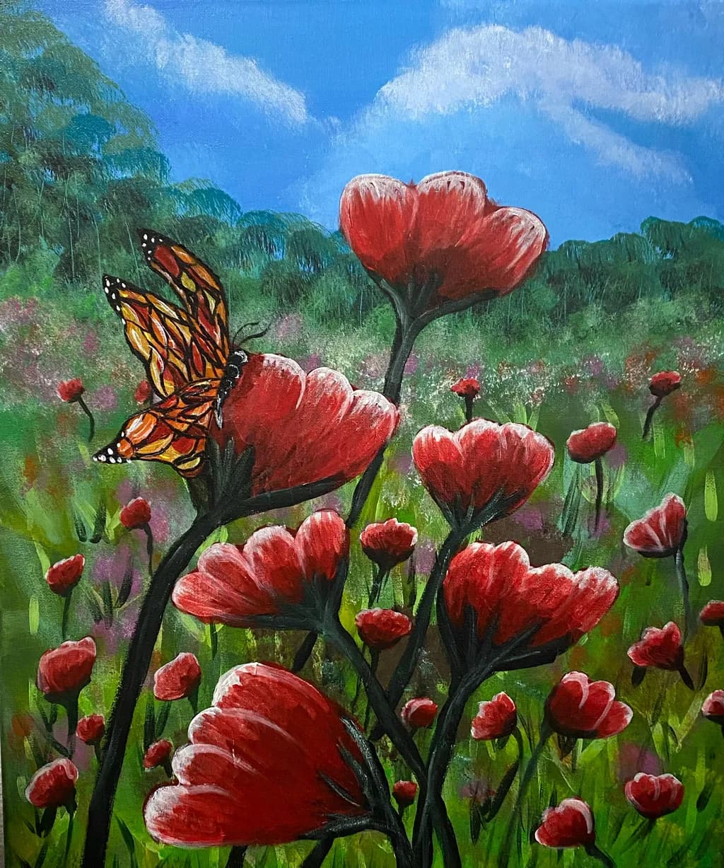 Butterfly on Red Flowers