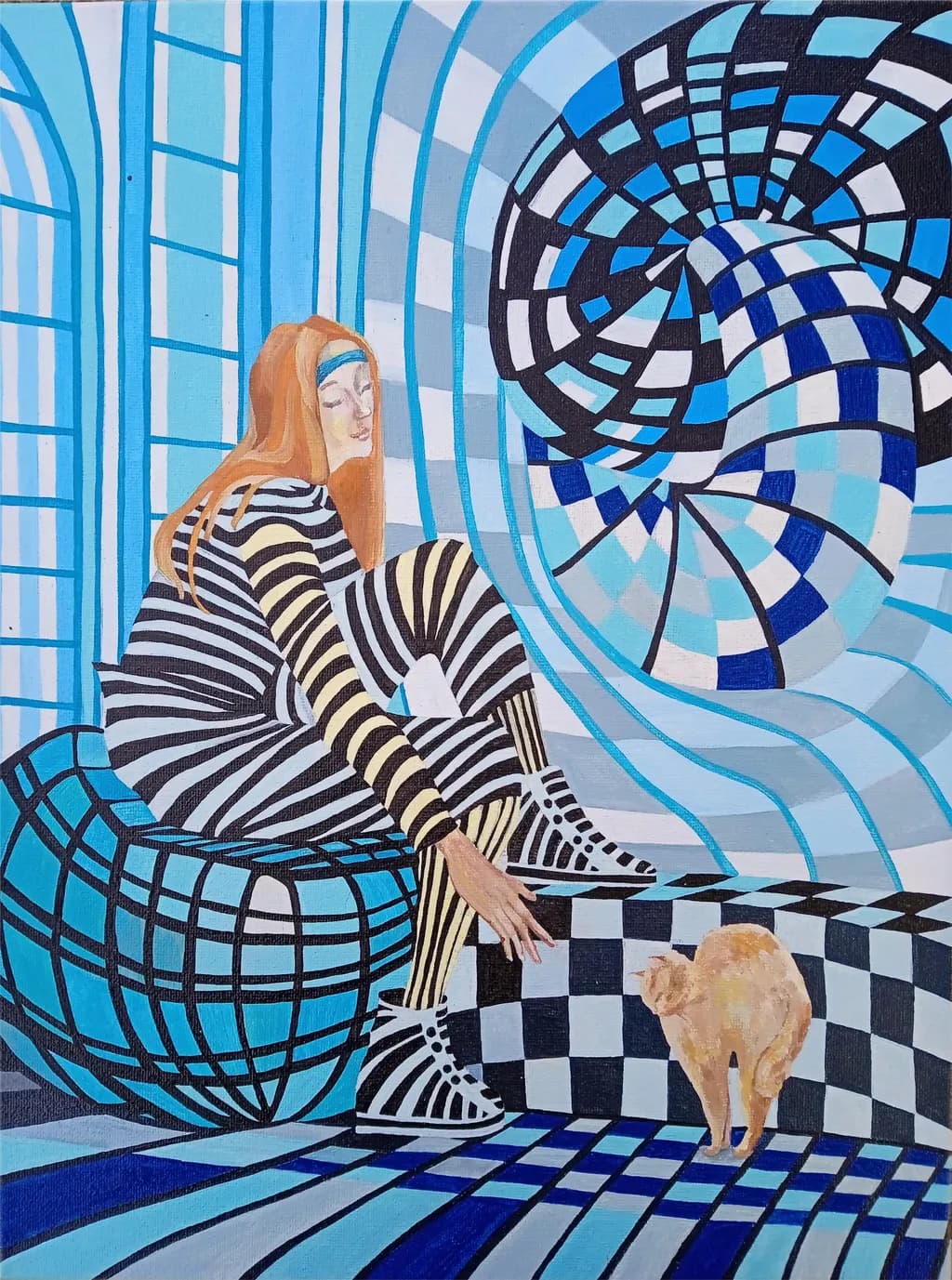 Striped Woman with Cat