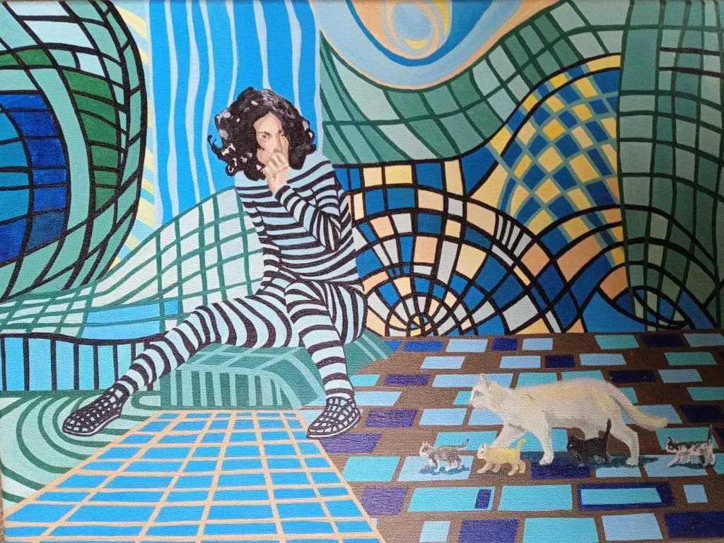 Striped Figure with Cats