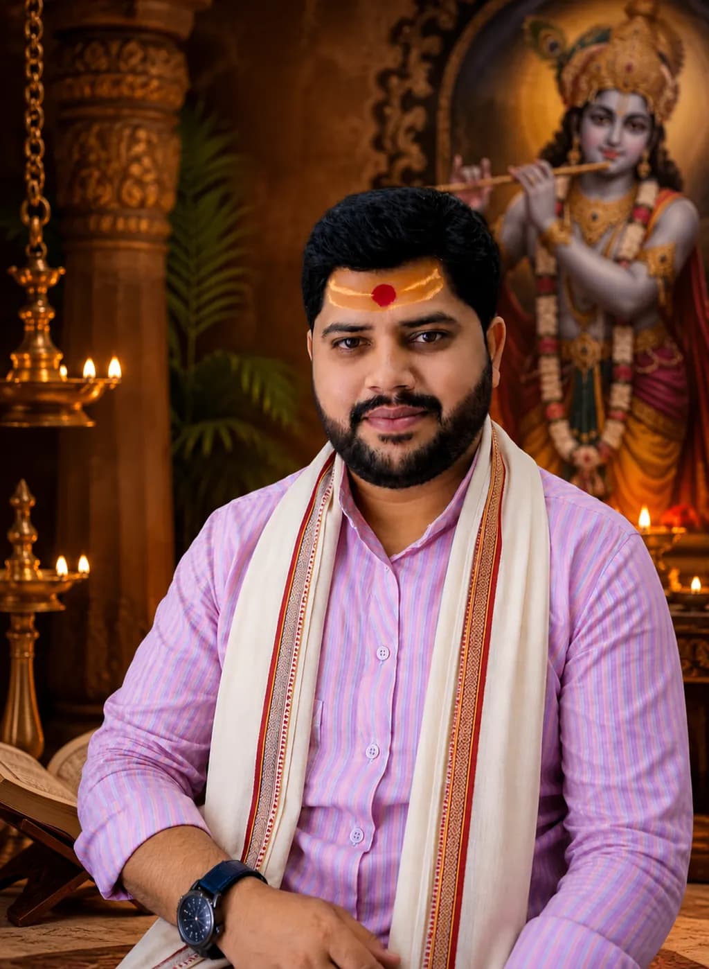 Portrait with Krishna Statue