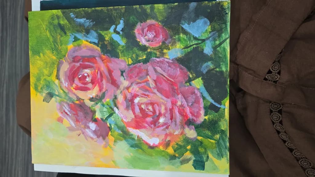 Pink Roses in Green Foliage