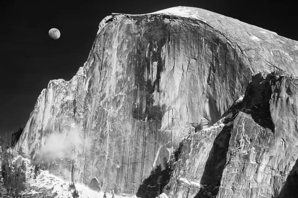 Half Dome and Moon