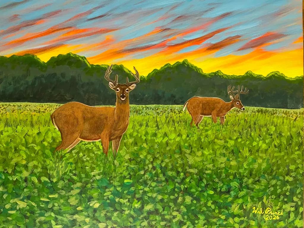 Deer in Field Sunset