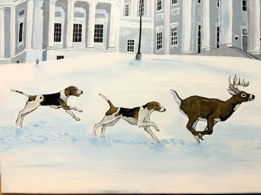 Dogs Chasing Deer in Snow