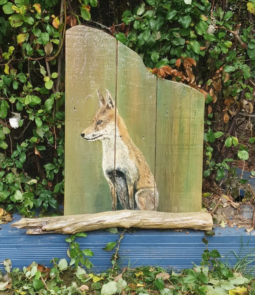 Fox on Wood Panel