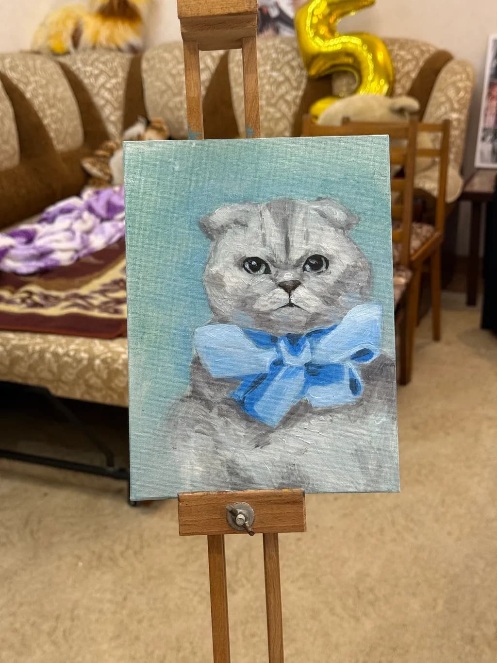 Blue Bow Cat Portrait