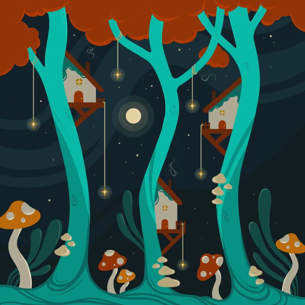 Birch Tree Village at Night