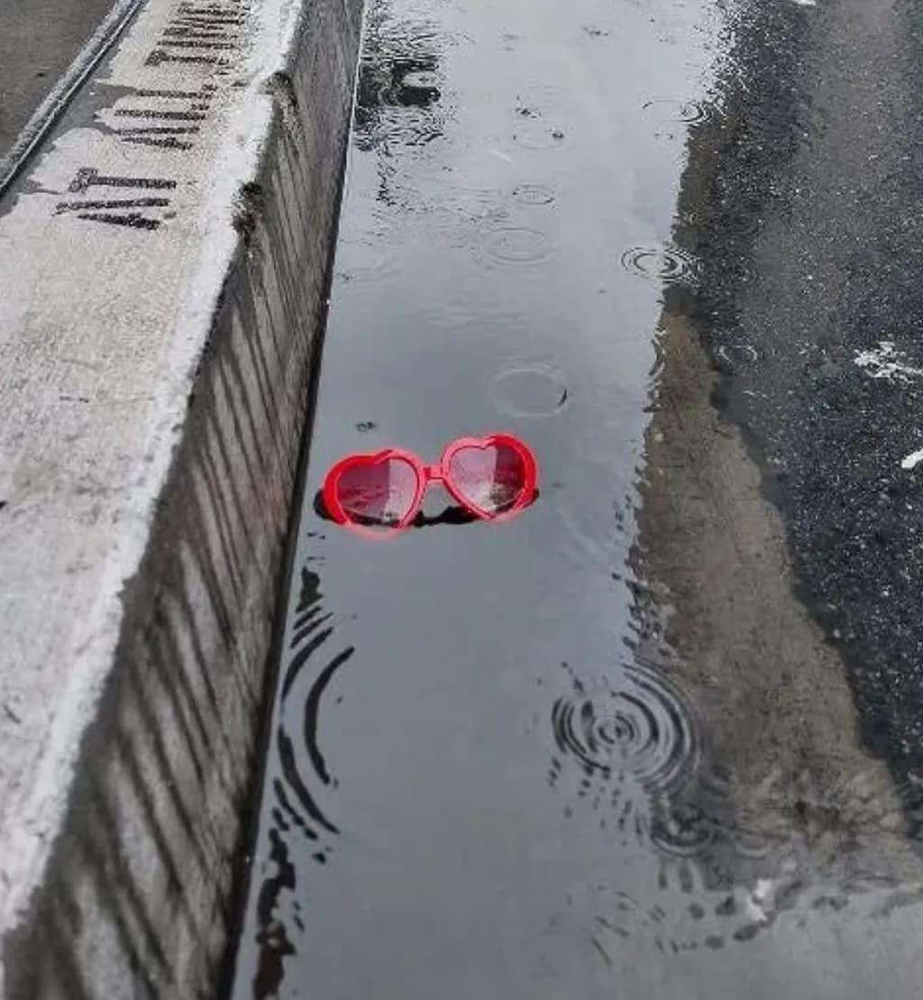 Heart Sunglasses in Rain Puddle