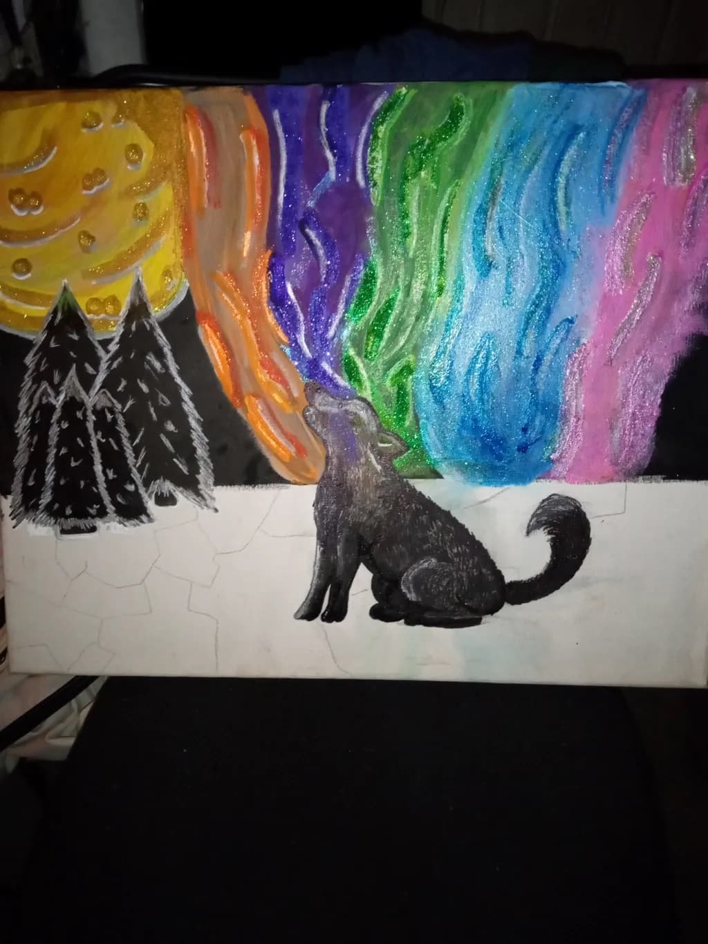 Wolf Under Northern Lights