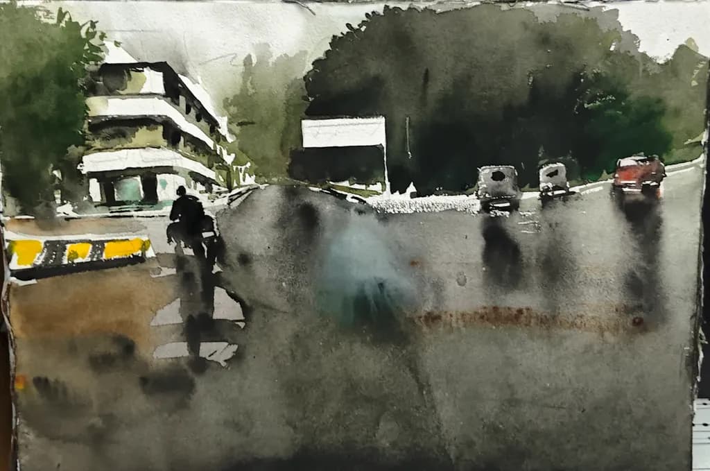 Rainy Road Scene