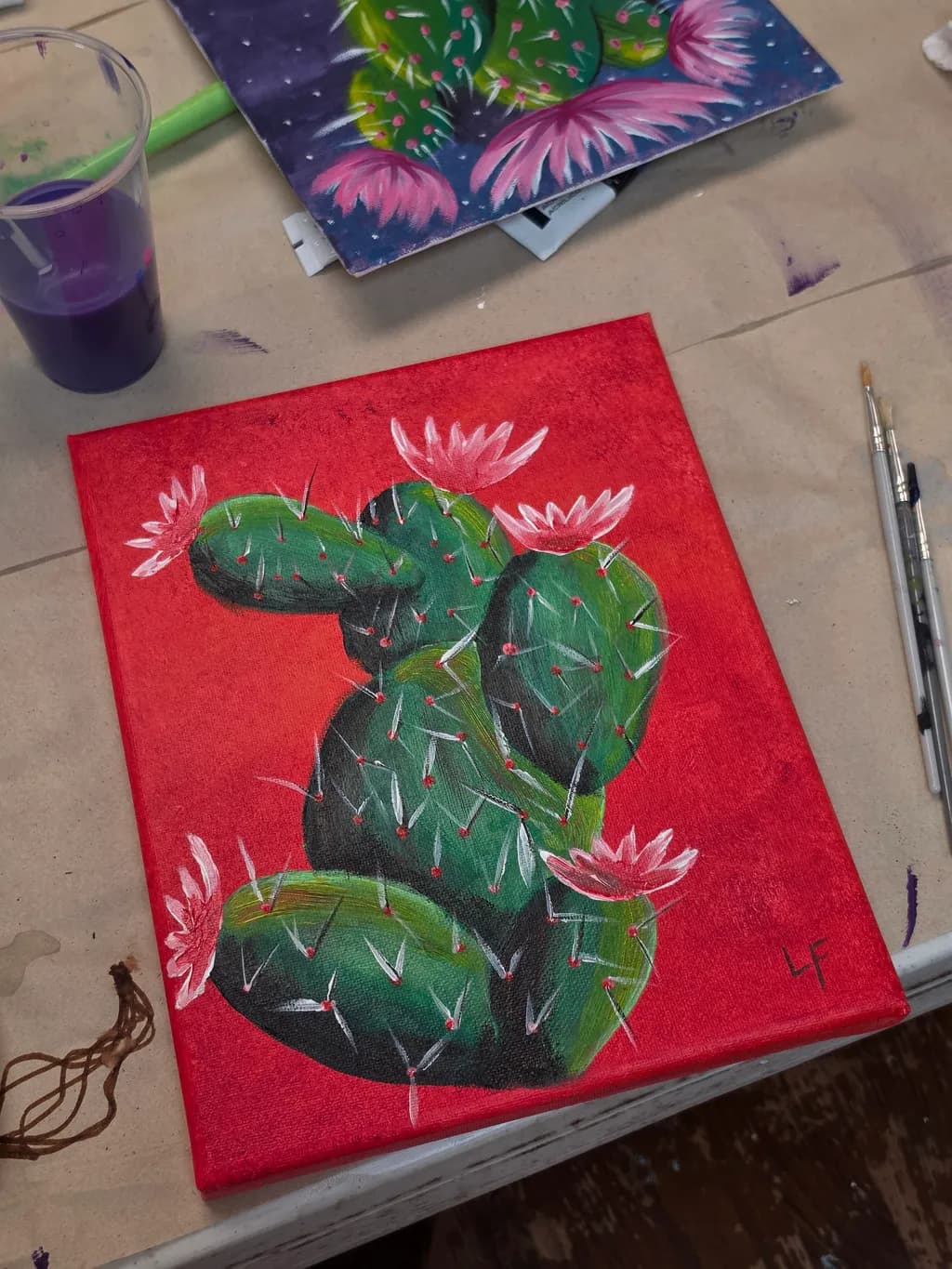 Cactus Blooms on Red
