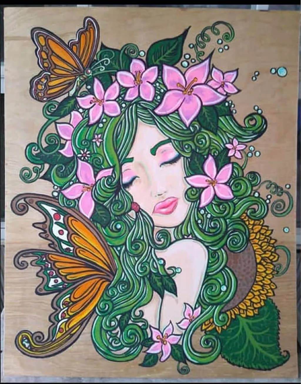 Floral Woman with Butterflies