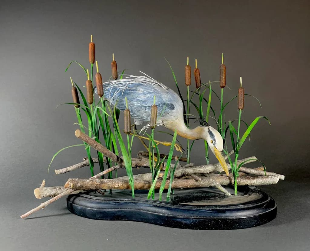 Heron Among Cattails