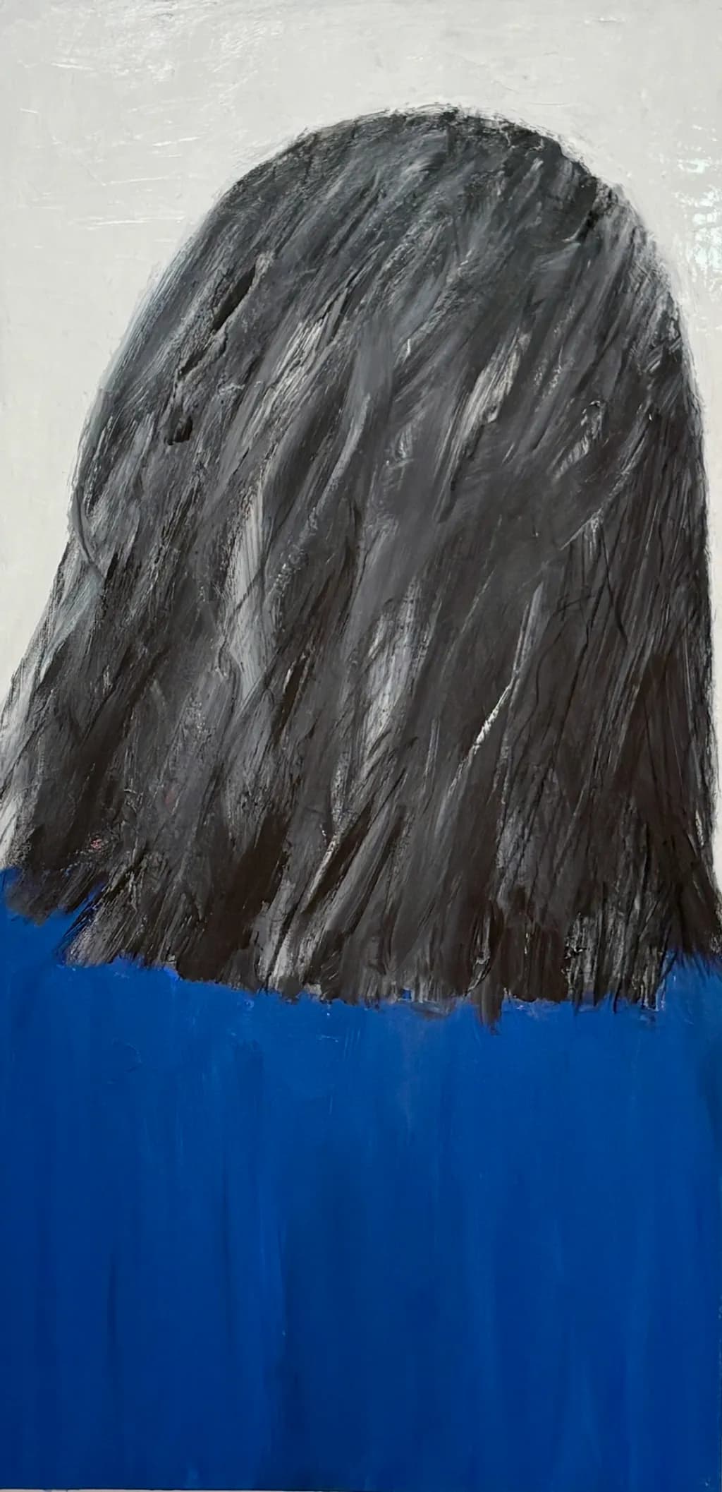 Black Hair Blue Shirt