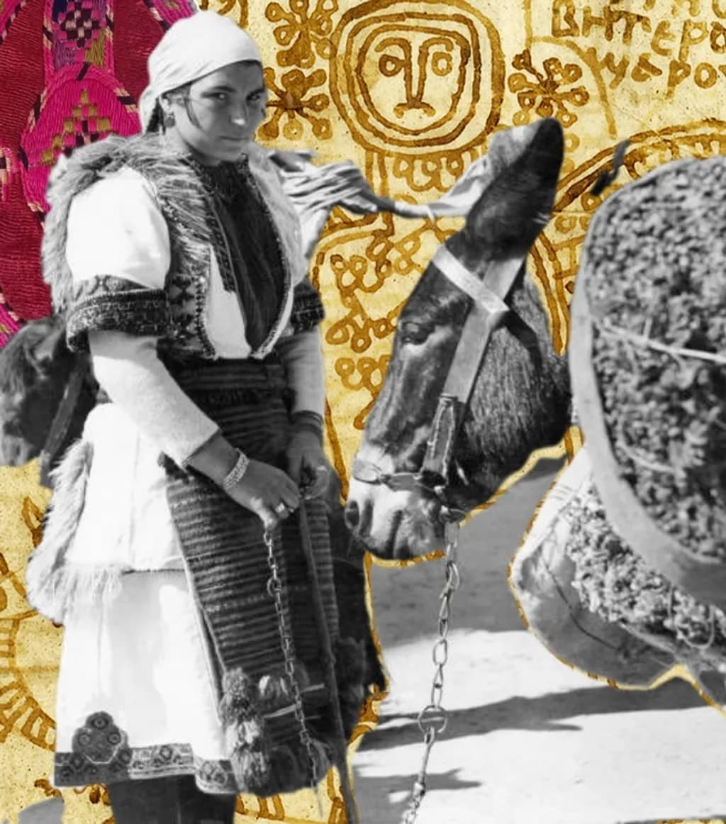 Woman and Donkey Collage