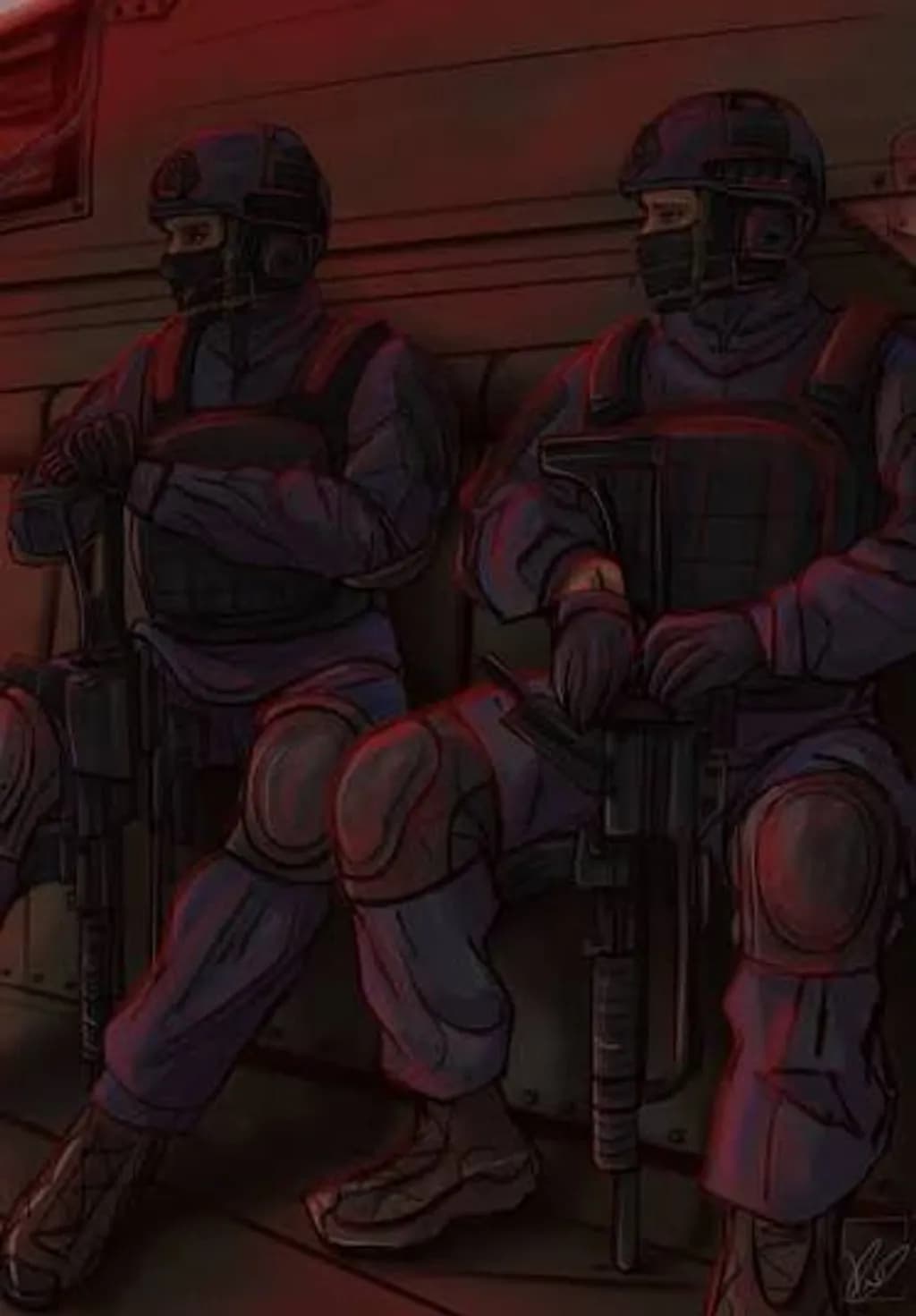 Armed Soldiers Seated