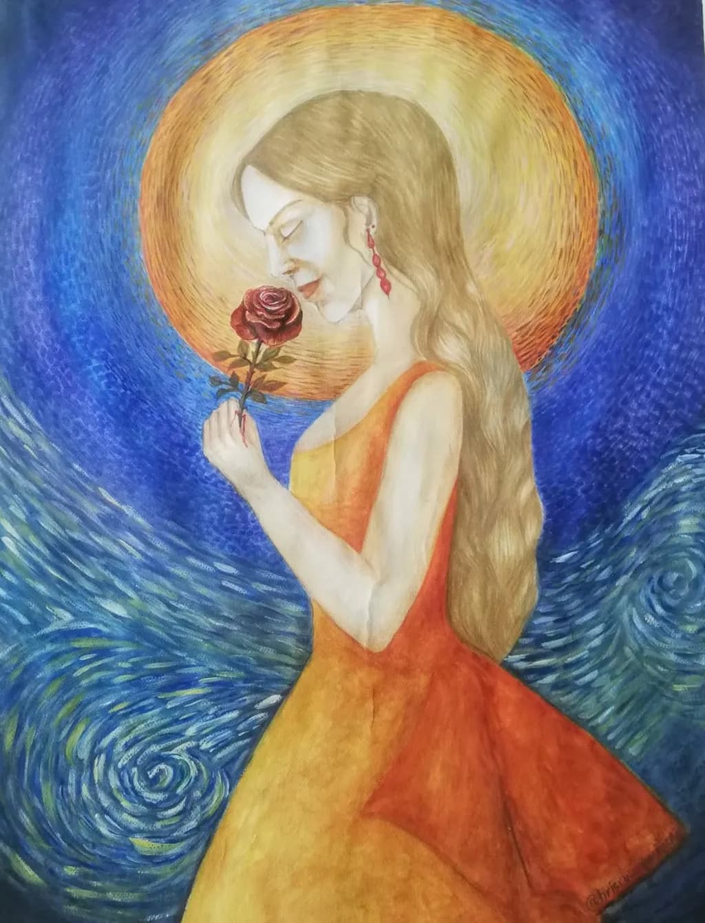 Woman with Rose and Halo