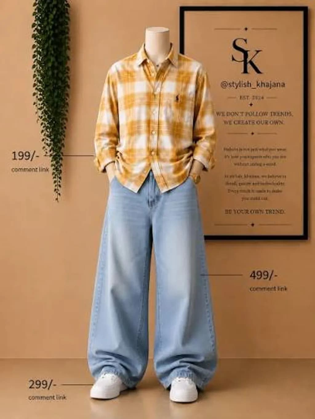 Plaid Shirt and Wide Jeans