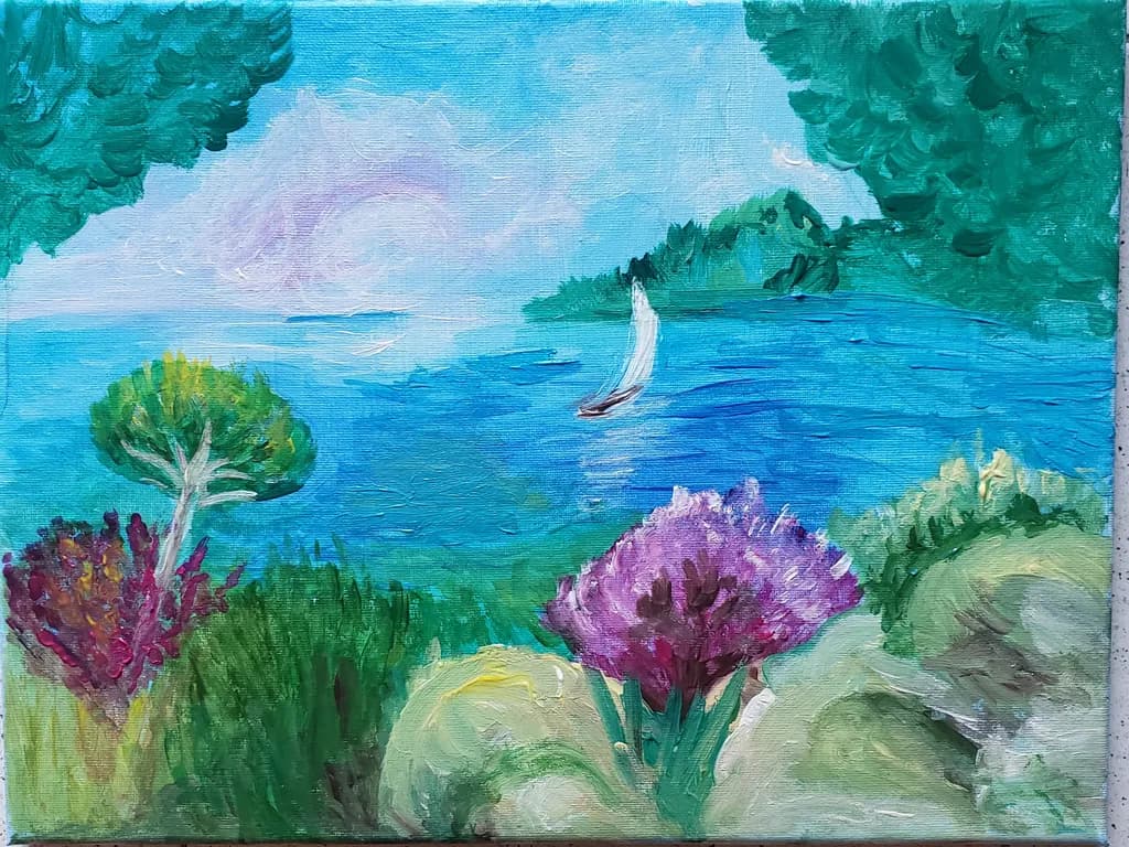 Coastal Sea and Boat Scene