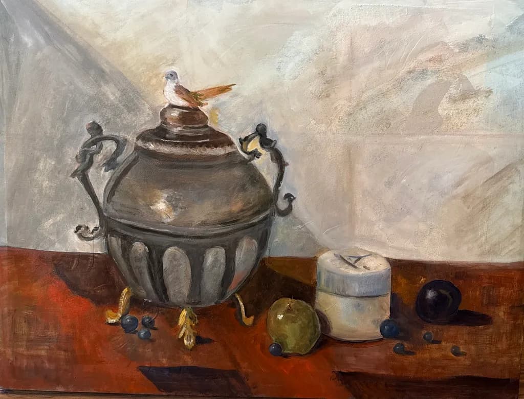 Teapot with Fruit and Bird