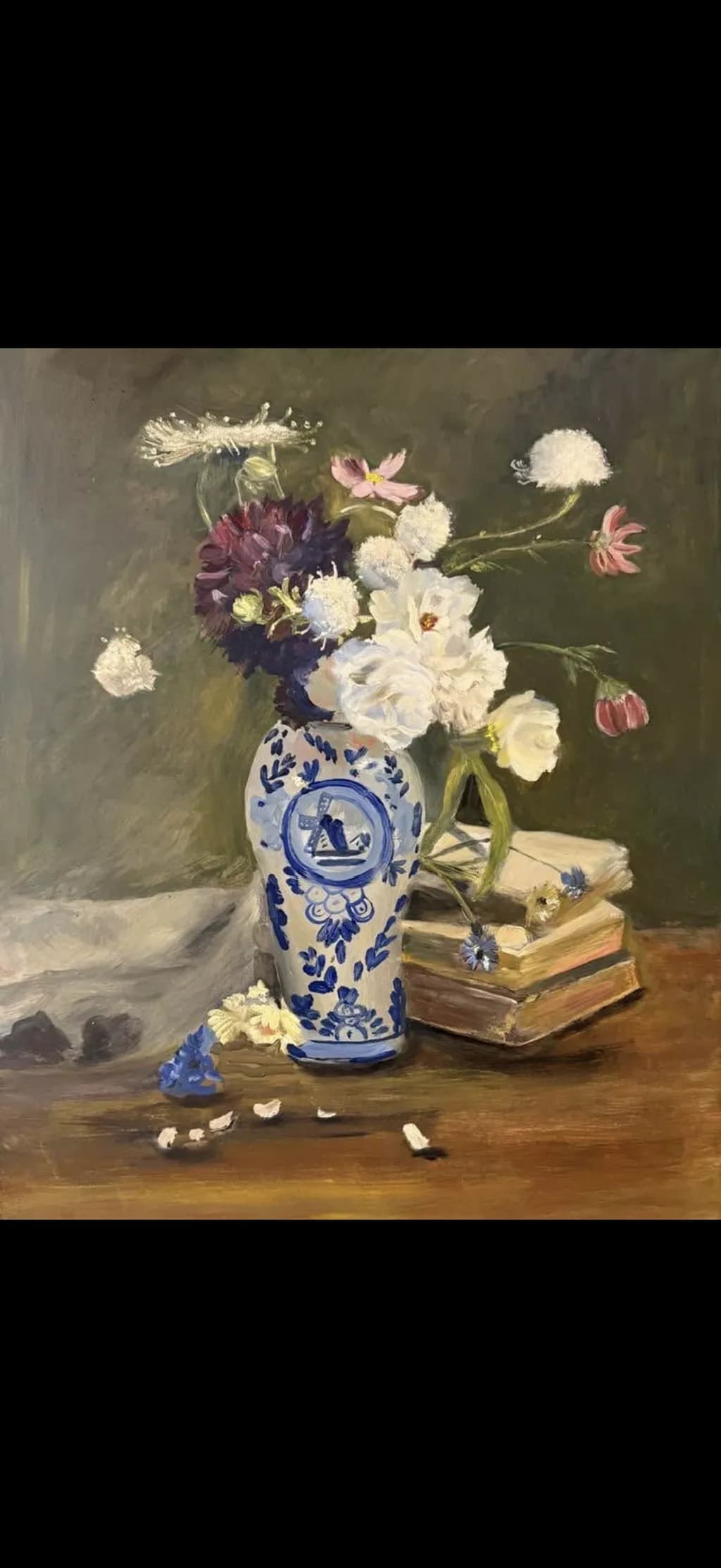 Flowers, Books, and Blue Porcelain