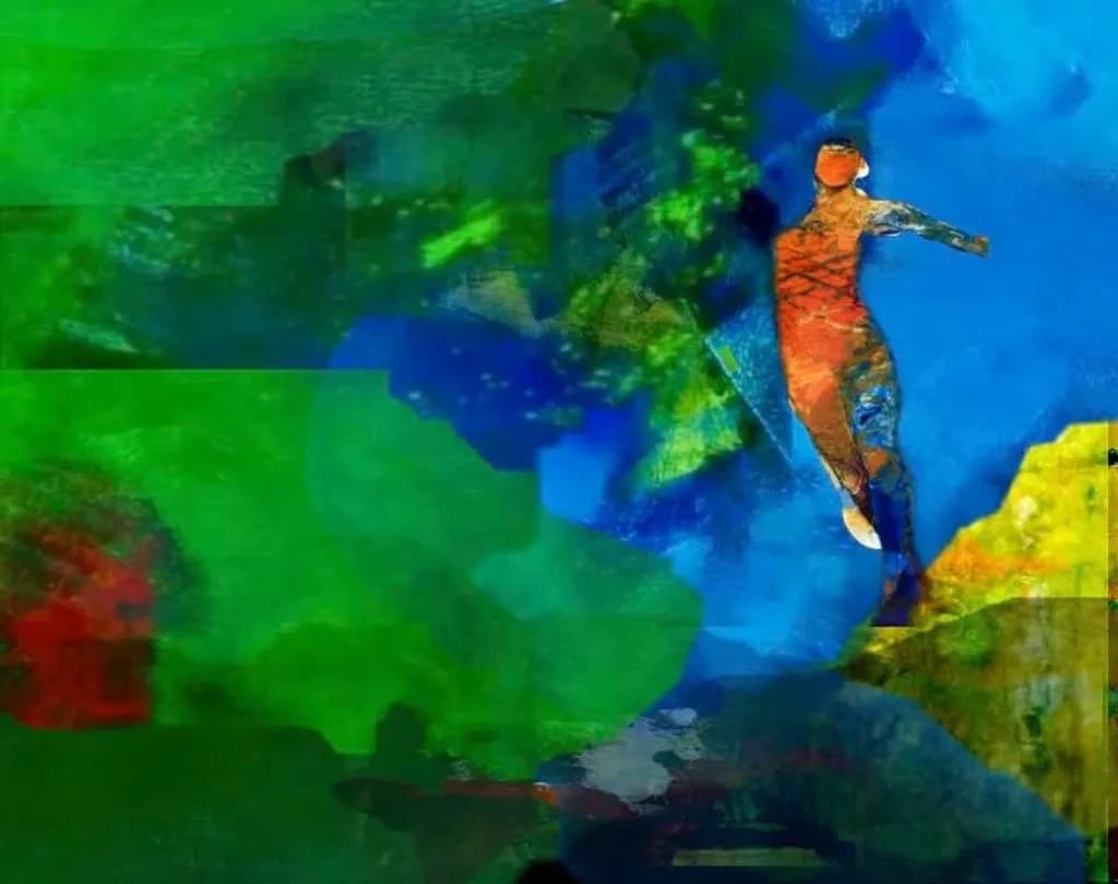 Colorful Figure in Blue and Green