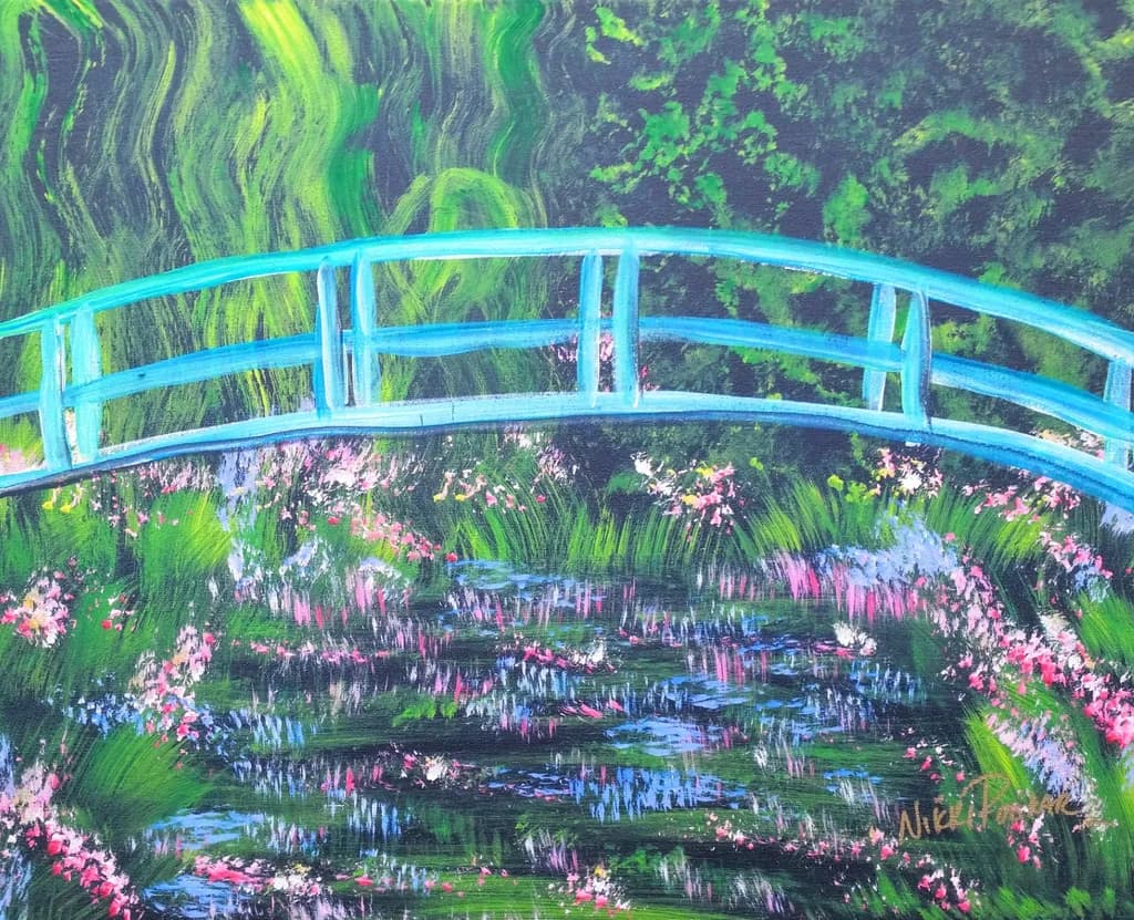 Bridge Over Water and Flowers