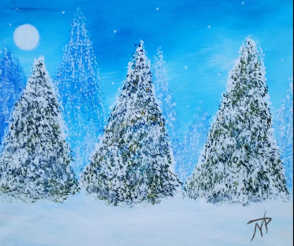 Snowy Trees Under Moonlight