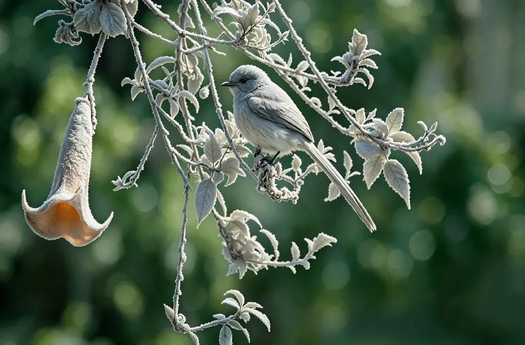 Frosted Bird and Bellflower