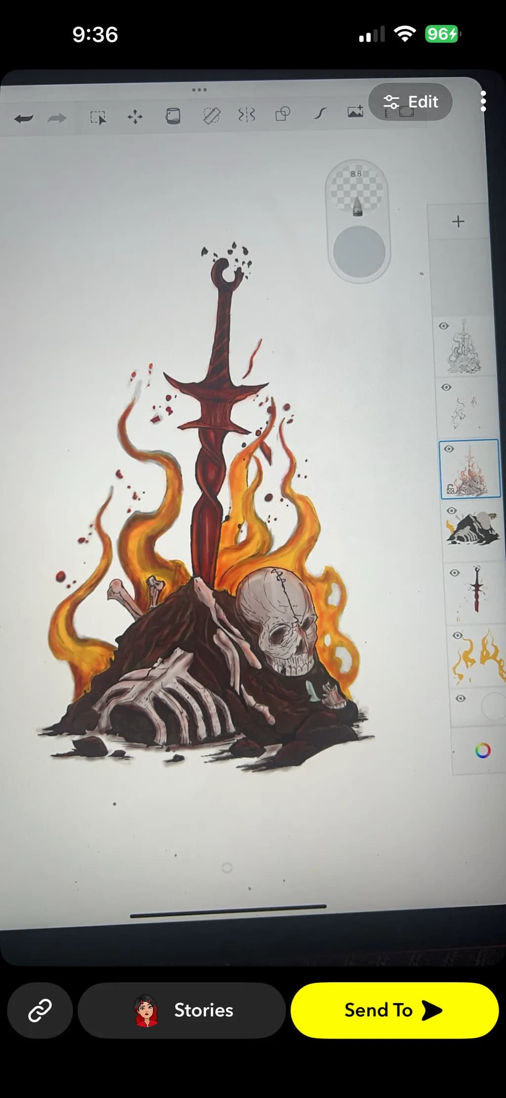 Flaming Sword and Bones