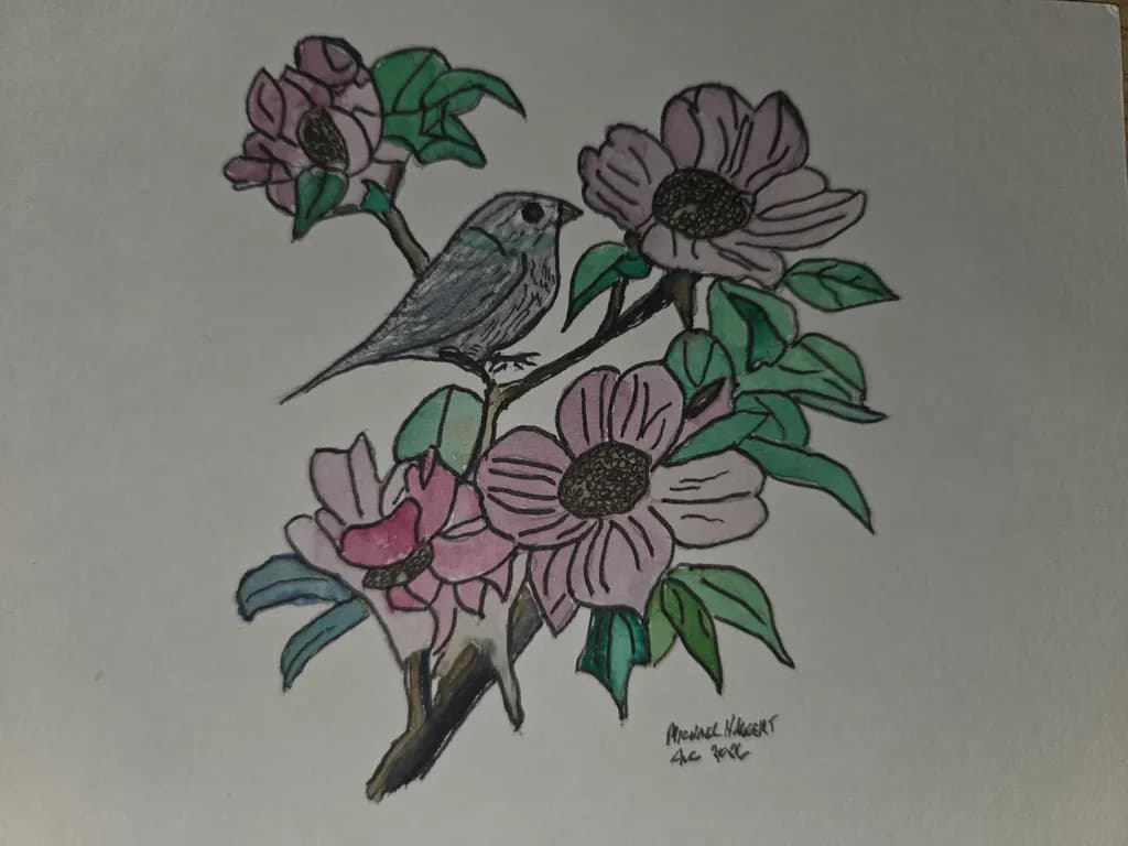Bird on Flower Branch