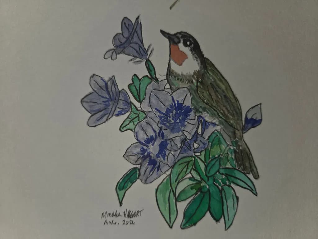 Bird Among Flowers