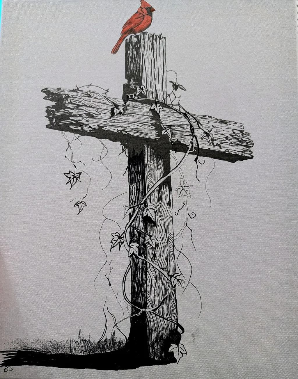 Wooden Cross with Cardinal