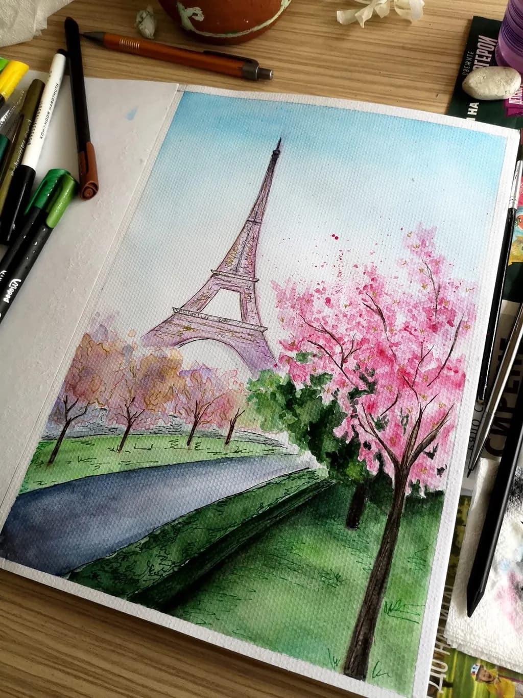 Cherry Blossoms Beneath the Eiffel Tower